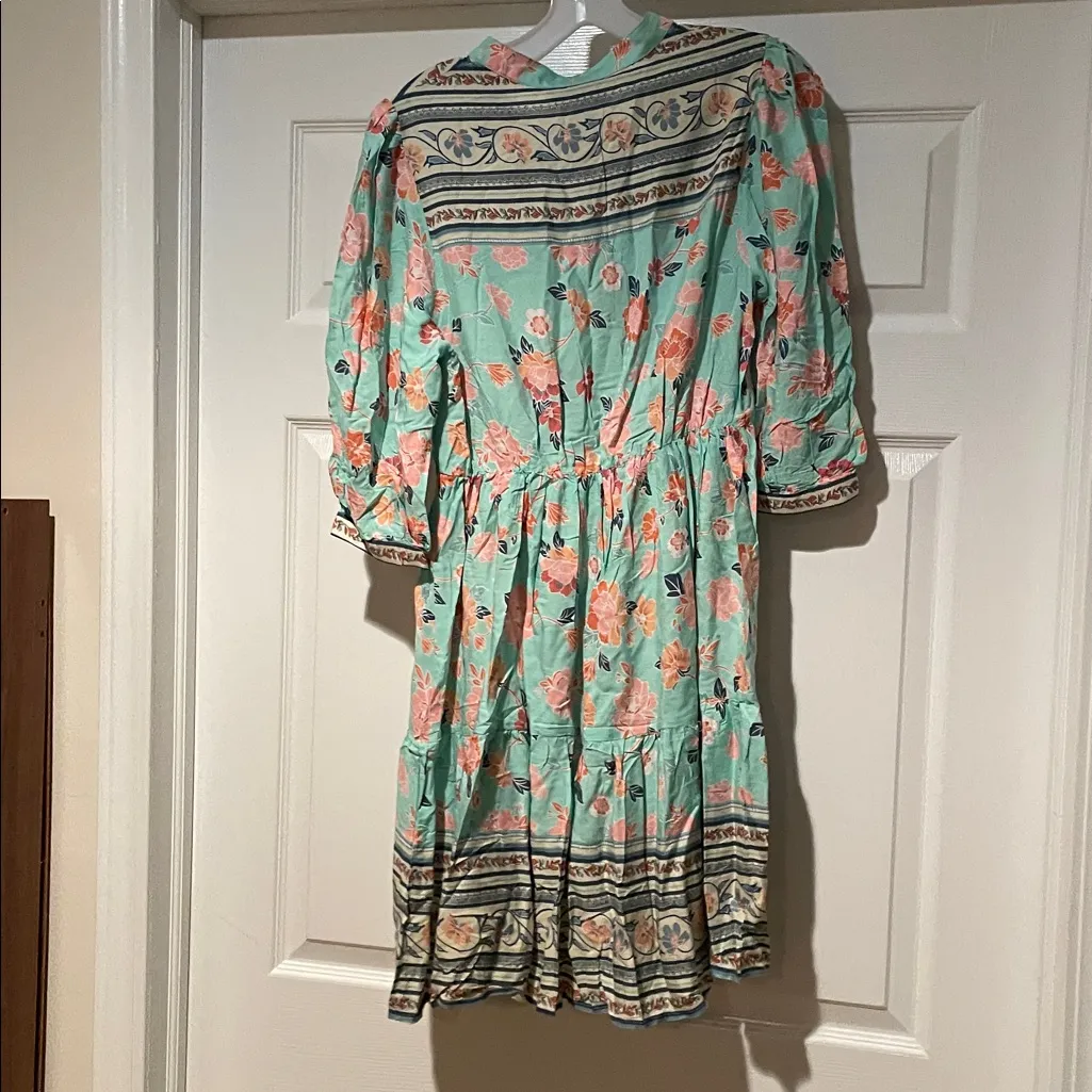 Umgee Floral Midi Dress in Mint and Coral - Image 5