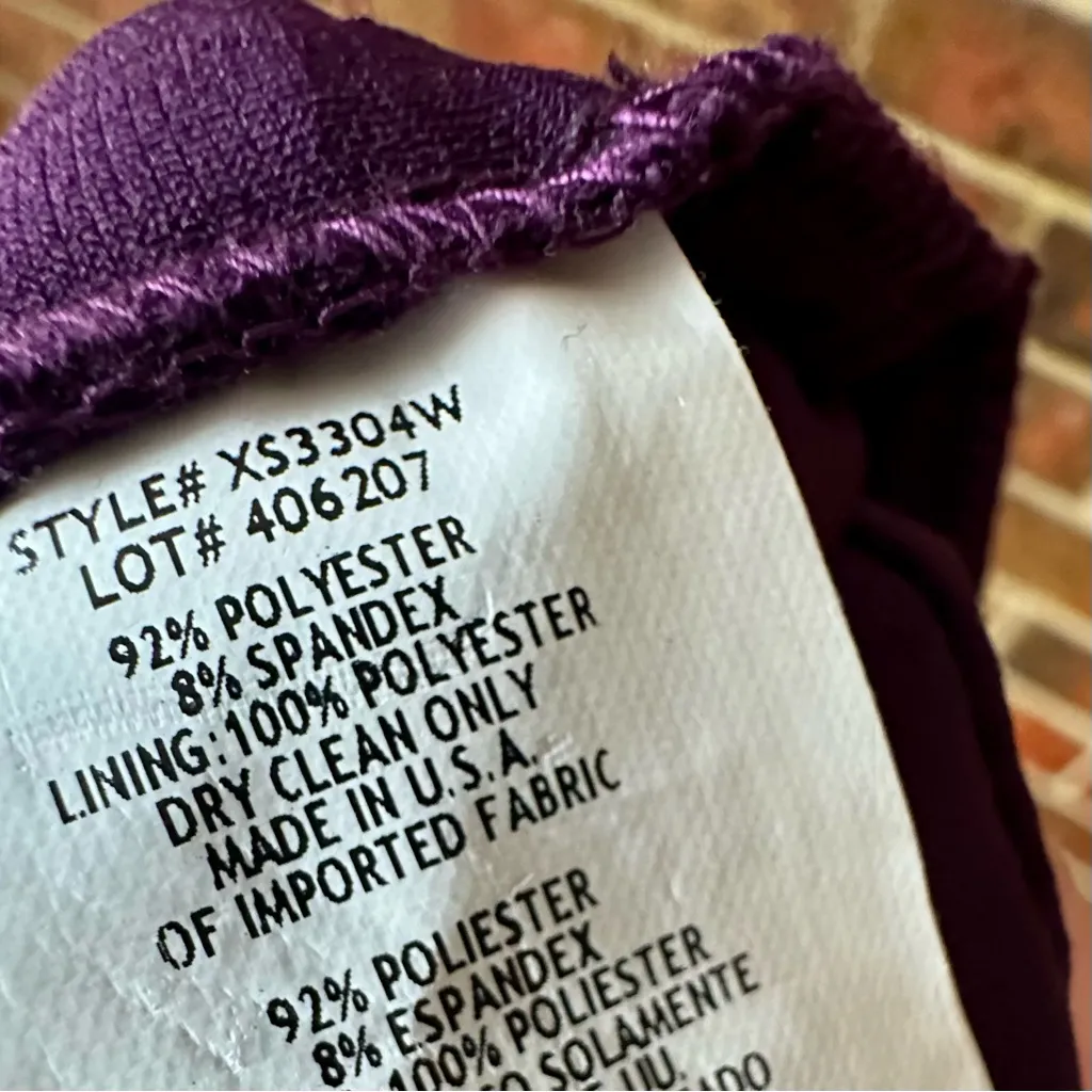 Xscape Purple Midi Dress Peak-a-boo Sleeves Pleated Skirt Beaded Accents Vtg - Image 4