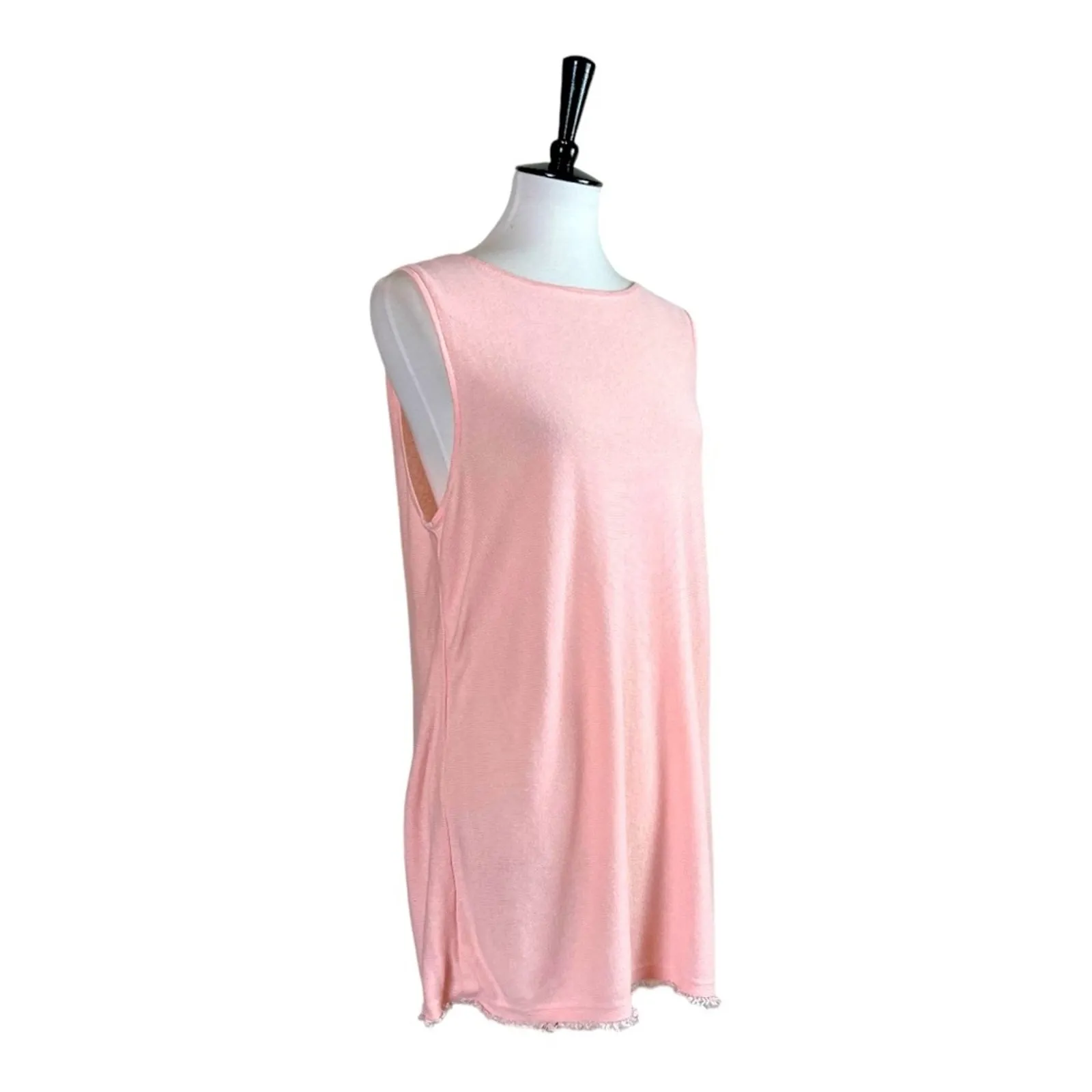 J.Jill Linen Blend Tunic Top Frayed Hem Sleeveless Pink Women’s Size Large Size M - Image 2