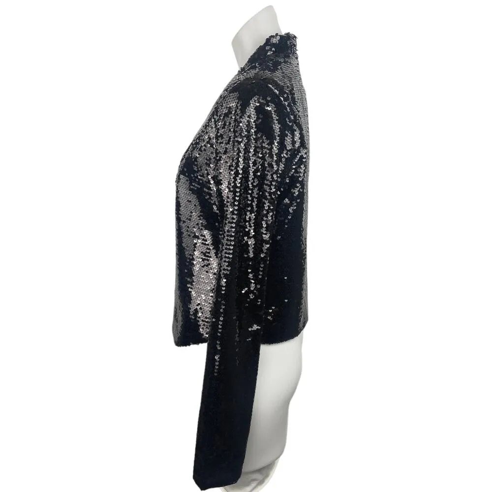 Essue Black Sequin Open Front Long Sleeve Disco Night Out Party Blazer Jacket S - Image 2