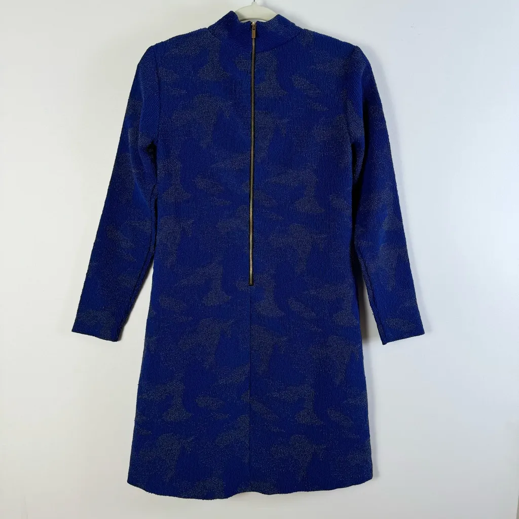 Hunter Bell Polly Blue Mock Neck A-Line Dress Size 0 Long Sleeves Above the Knee - Image 7