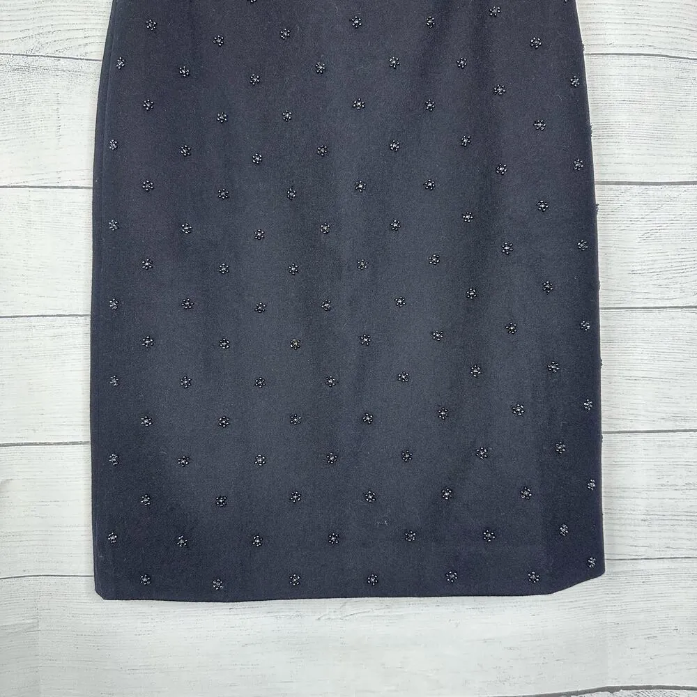 Garnet Hill Womens size 4 Small Wool Blend Beaded Pencil Skirt Navy Blue - Image 4