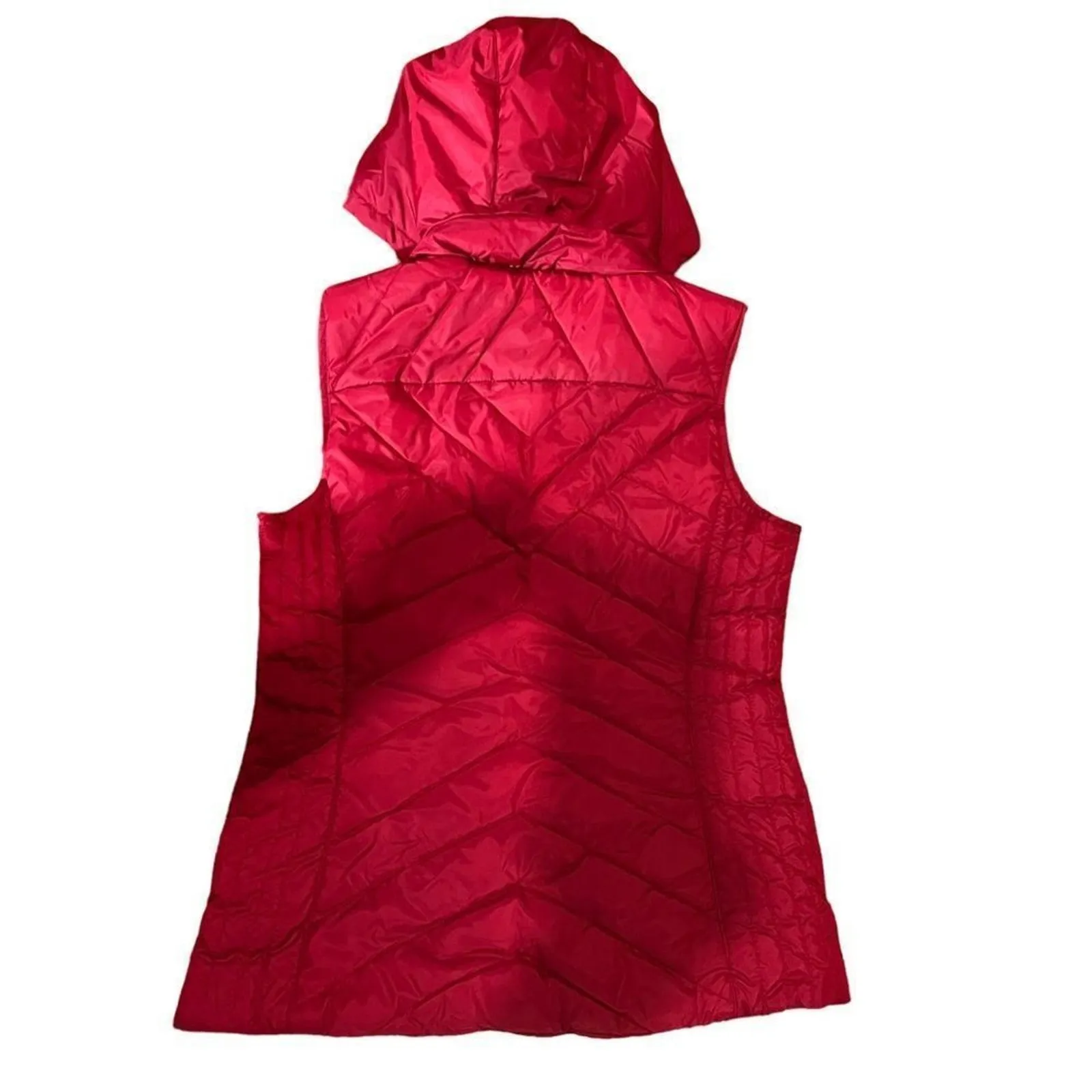 Pink Envelope Women's Hooded Quilted Puffer Vest Red Full Zip Pockets Medium - Image 5