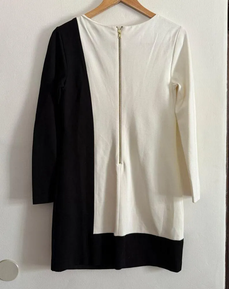 TRINA TURK | Black White Cubist Colorblock Minimalist Long Sleeve Sheath Dress 4 - Image 2