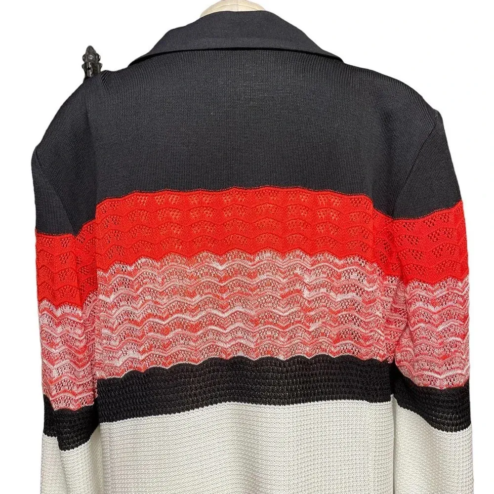 Misook Knit‎ Sweater Blazer Red Black Cream Stripe Plus Size 2X - Image 7