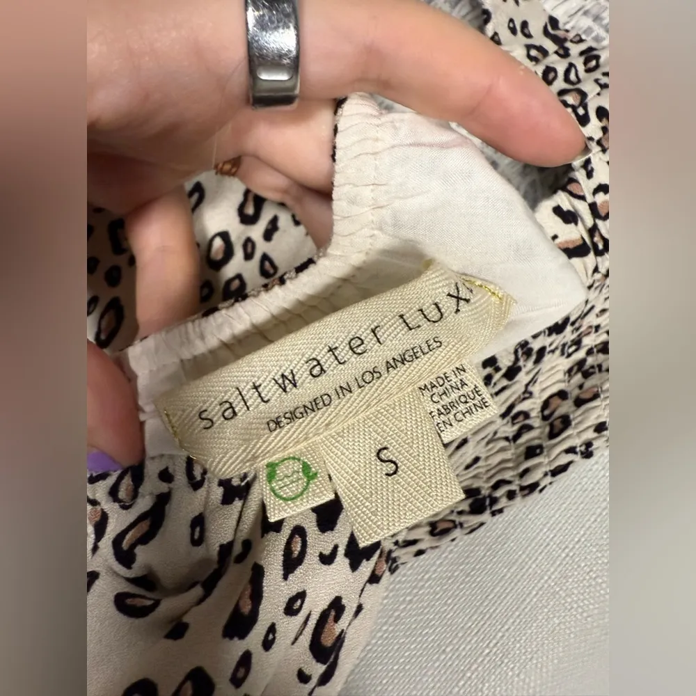 Saltwater Luxe Jacey Cream and Black Leopard Midi Summer Dress Small - Image 5