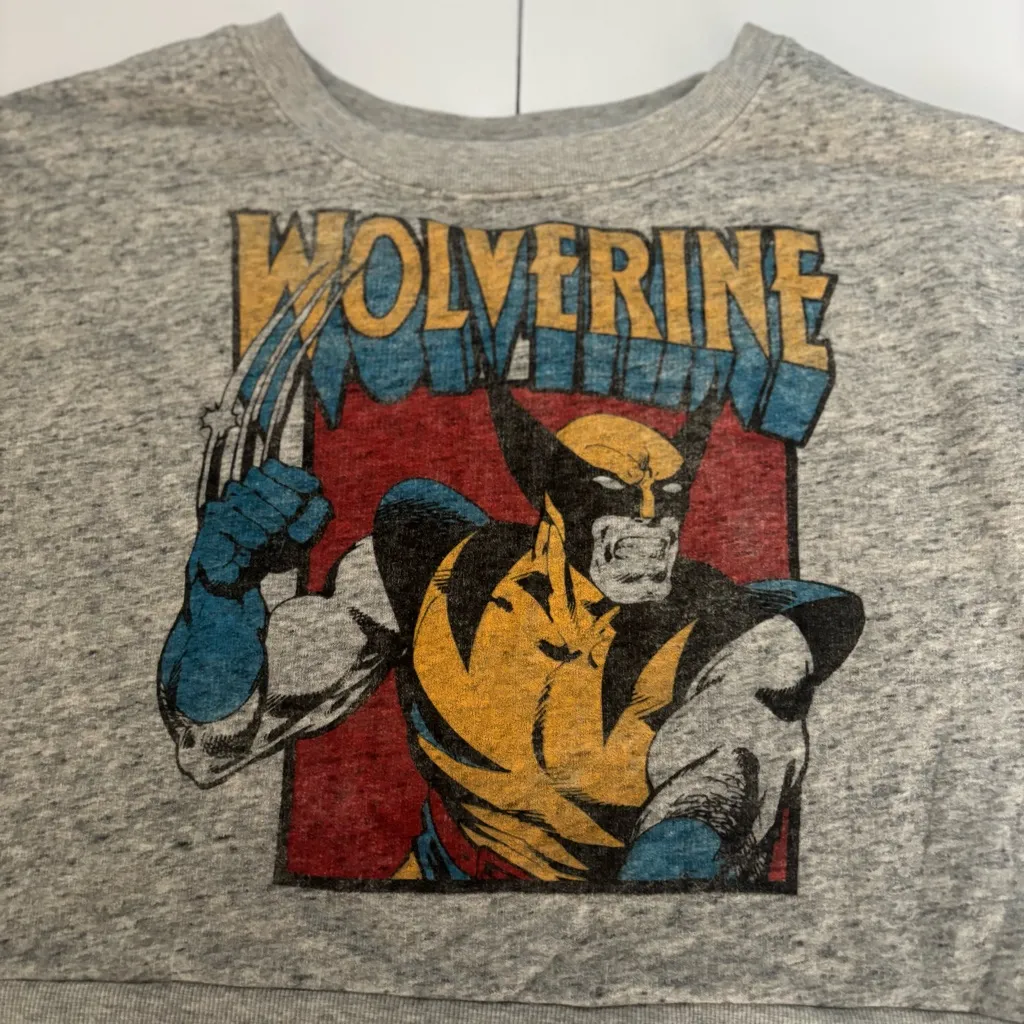 Marvel Wolverine Distressed Graphic Crop Sweatshirt – Women’s L, Vintage Comic - Image 2