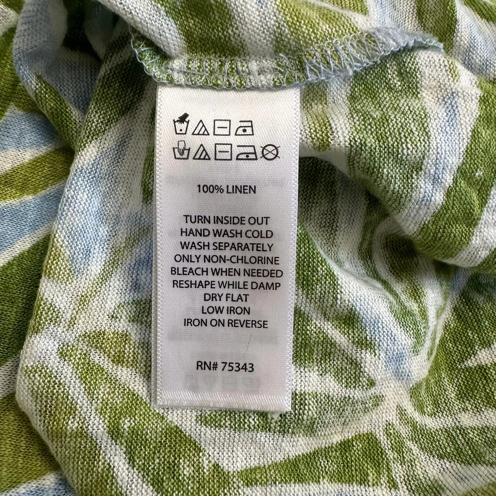 Sigrid Olsen Women’s L 100% Linen‎ Top Green Palm Leaf Print Blue Blouse - Image 5