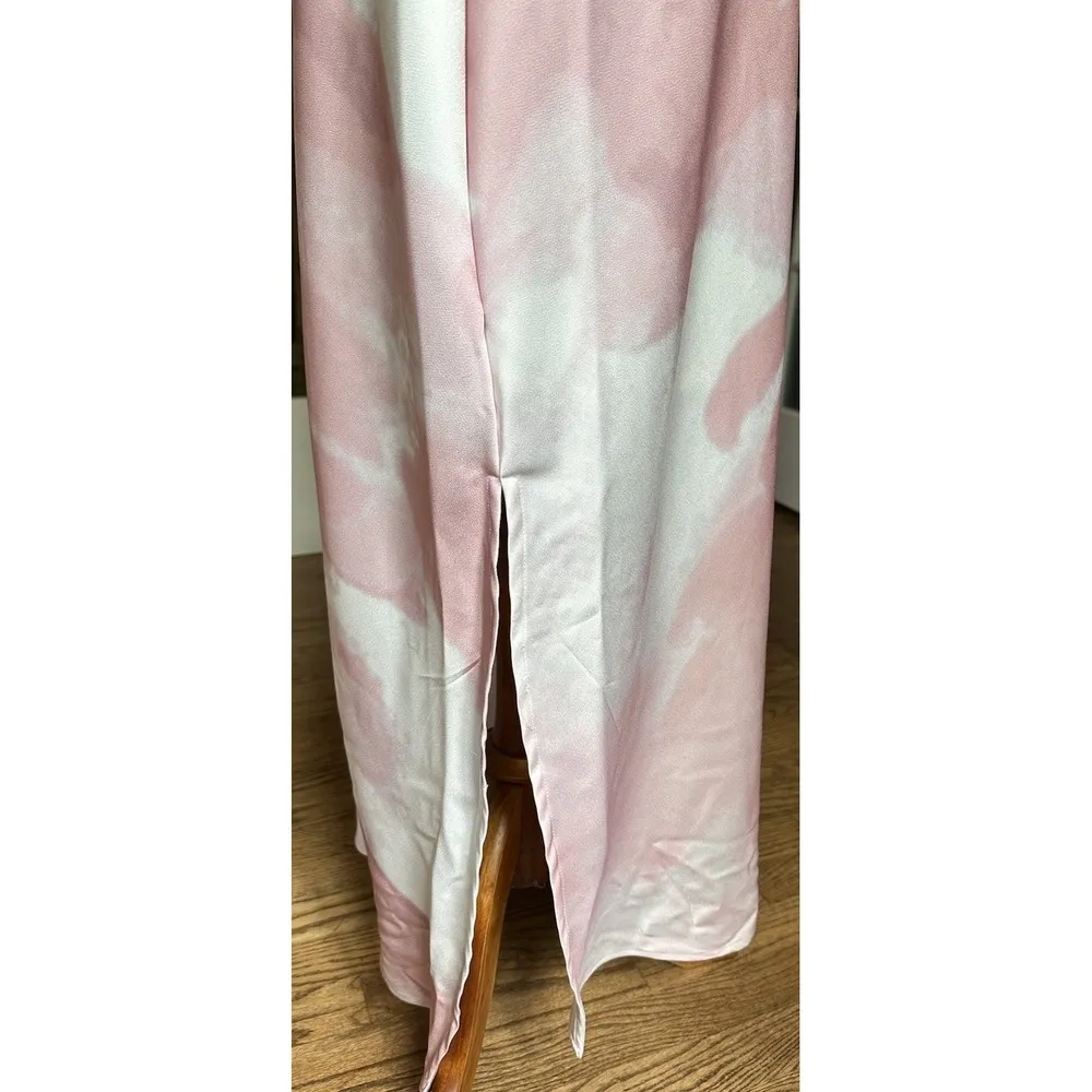 Taylor Cowl Neck Printed Satin Slip Dress Pink White Size 10 Midi Satin NWT - Image 7