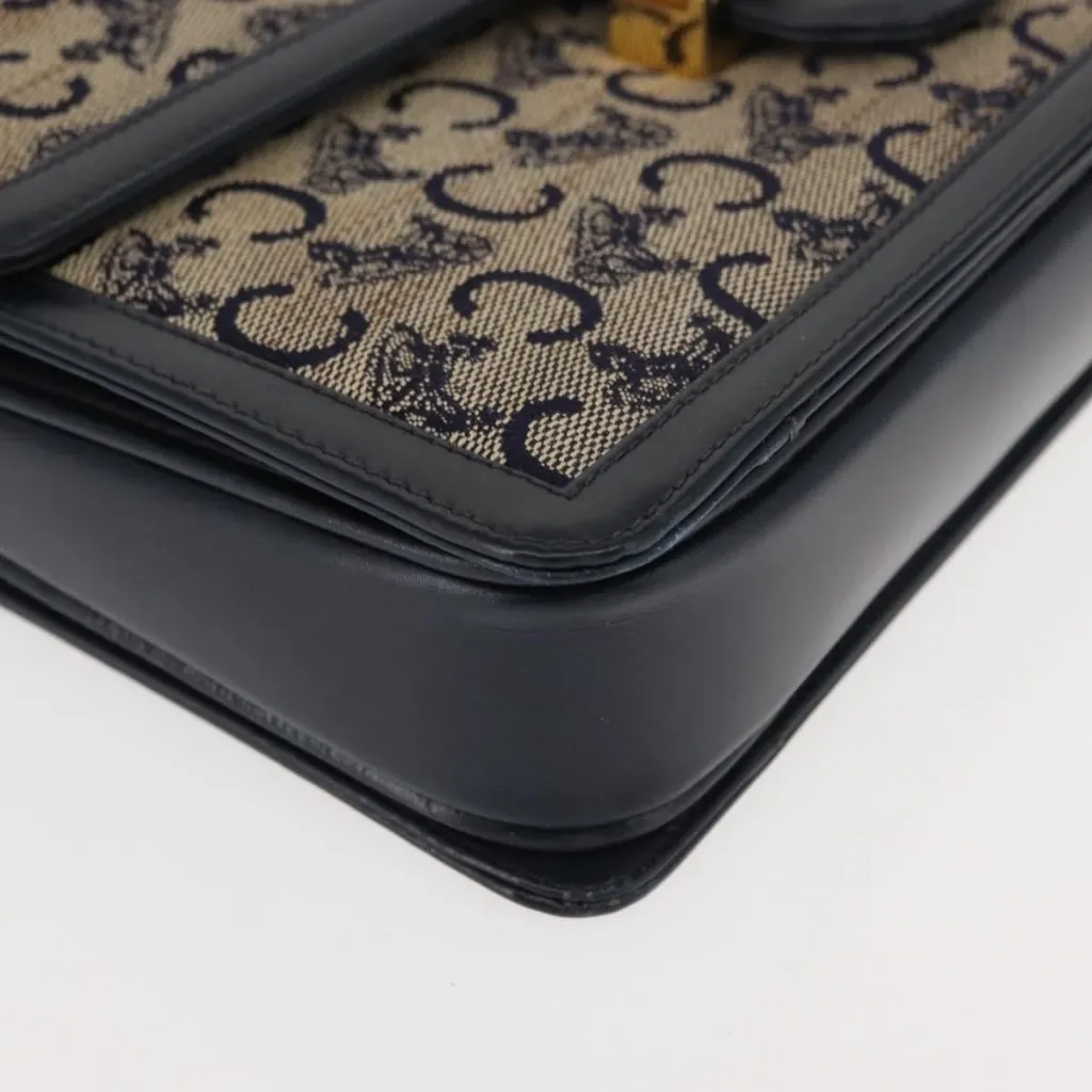 C Sulky Shoulder Bag Canvas  Leather Navy Gold Authentic - Image 2