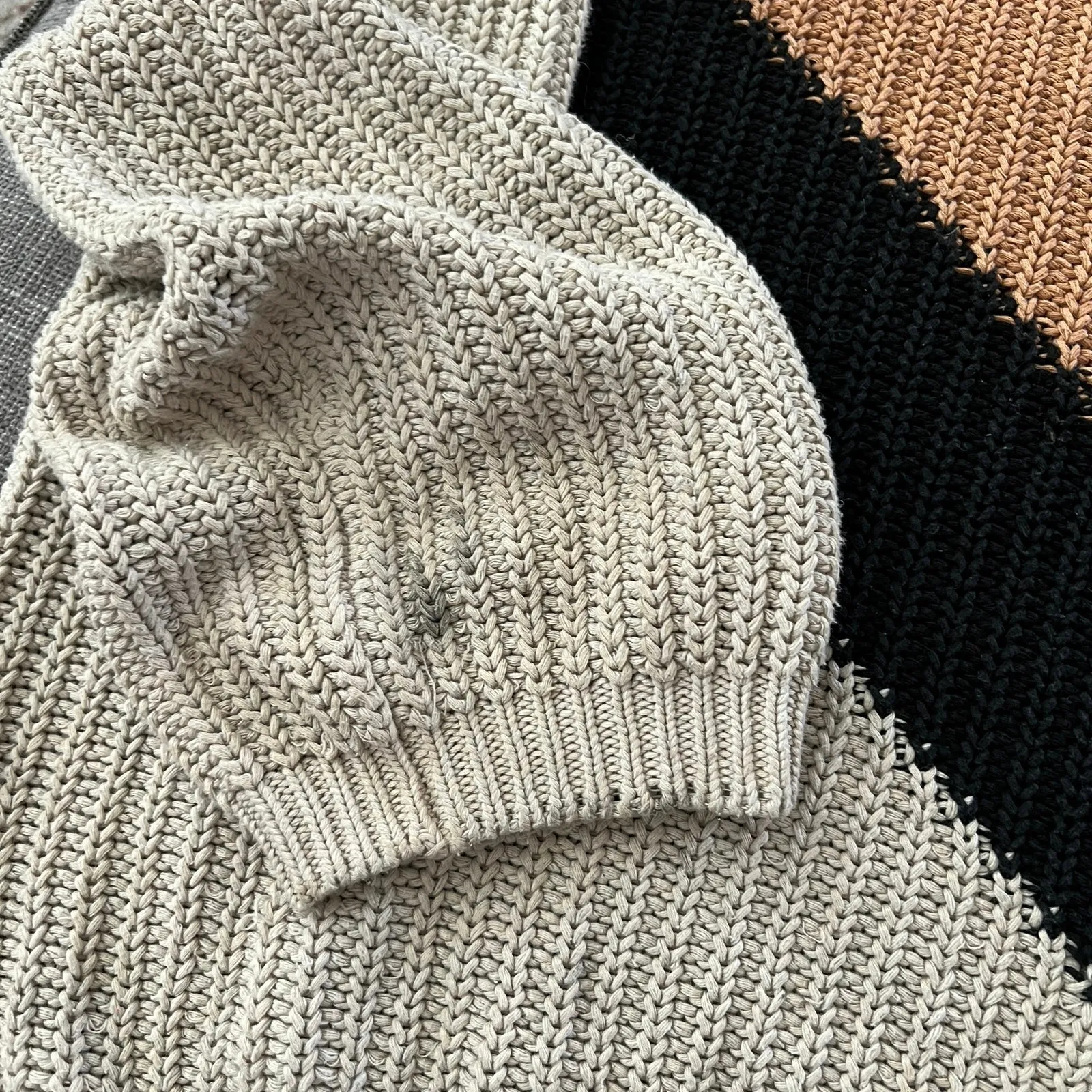 LULUS Autumn Leaves Tan Multi Stripe Knit Sweater Sz XL Chunky Fall Oversized Brown - Image 6