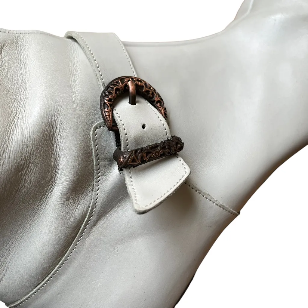 Donald Pliner Leather Mid Calf Pointed Toe Boots, Ivory White Size 9.5 - Image 12