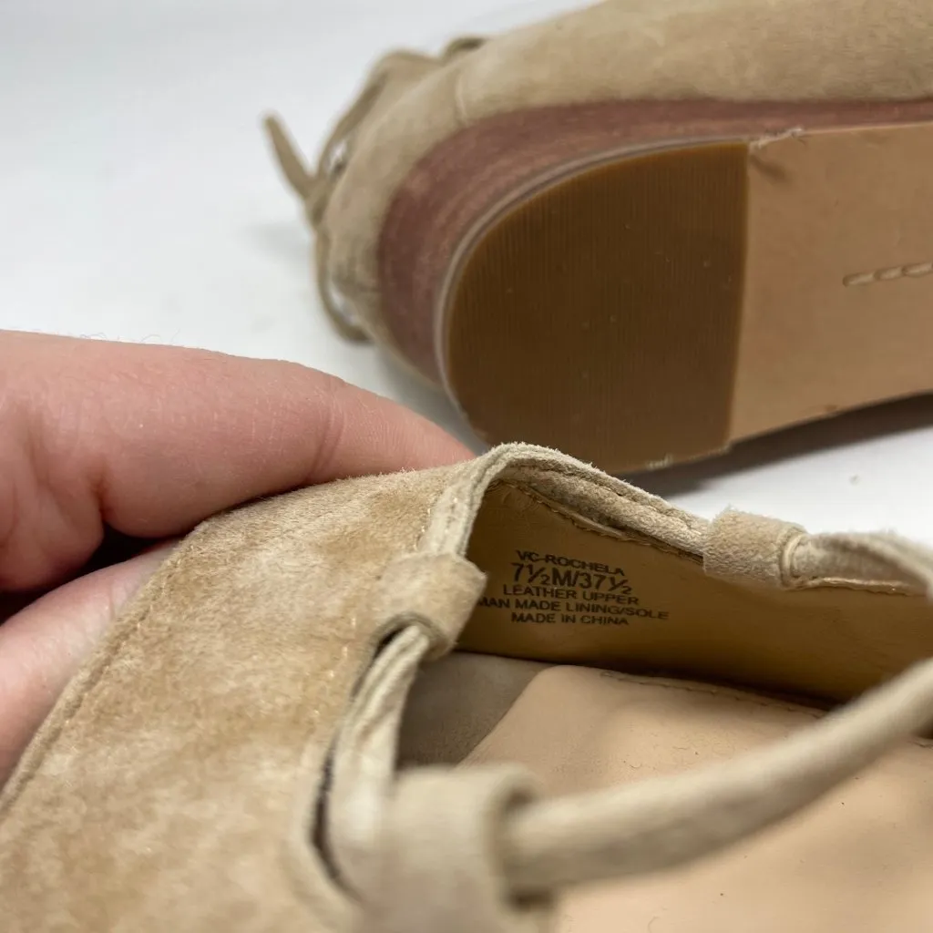 Vince Camuto Rochela Suede Wedge Size 7.5 Sandal Lace-up Tan Peep Toe - Image 12
