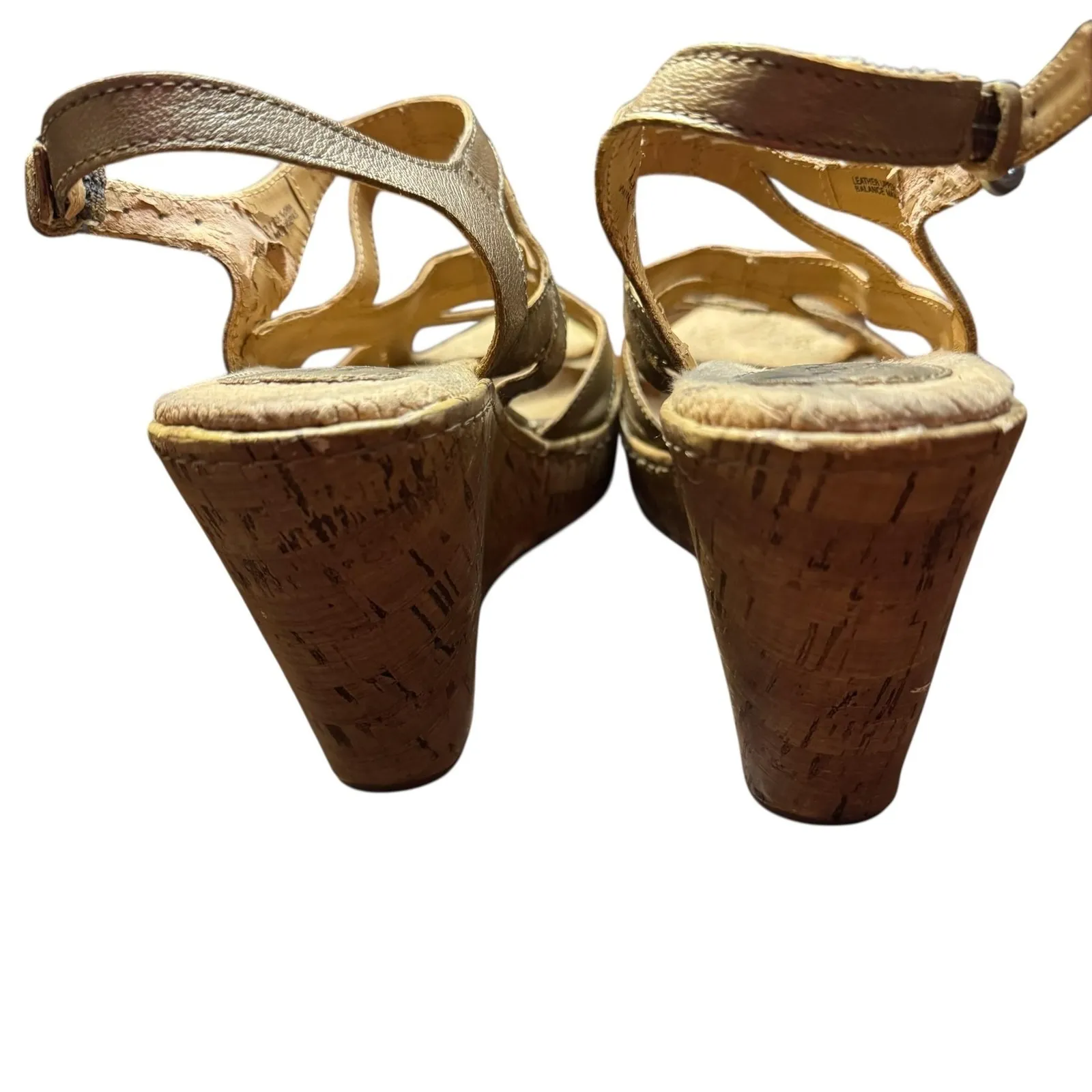 BOC Born Concept Shoes‎ Womens Size 9 40.5 Wedge Sandals Strappy Cork Platform Gold - Image 9