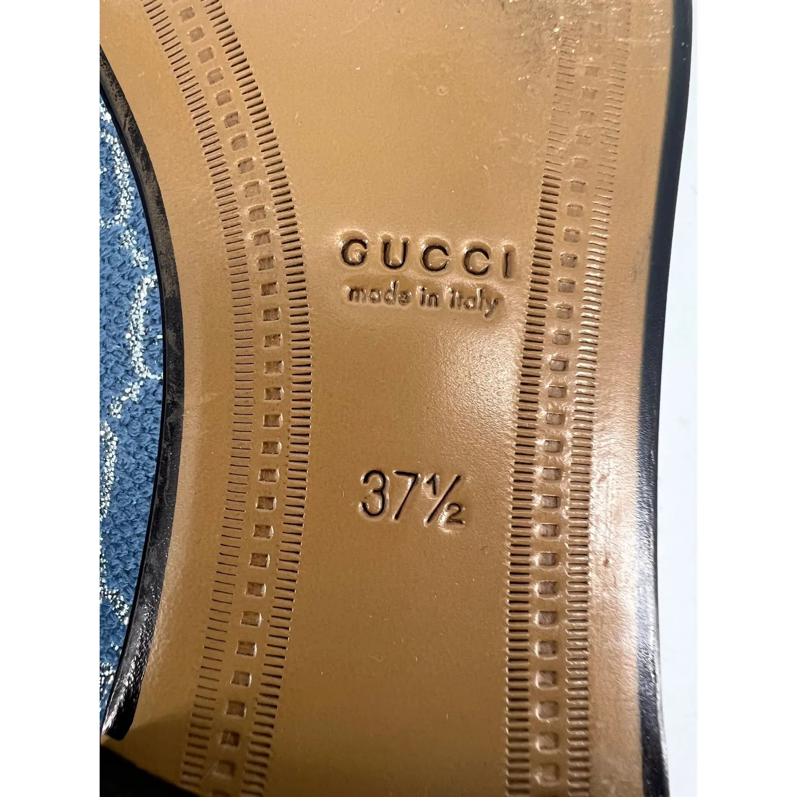 Gucci Horsebit Jordaan Lame Fabric Loafers Blue Silver Size 37.5 - Image 12