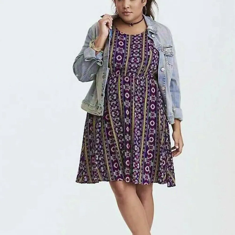 NWT Torrid Colorful Geometric Southwestern Aztec‎ Challis Bow Back Dress Size 2X - Image 2