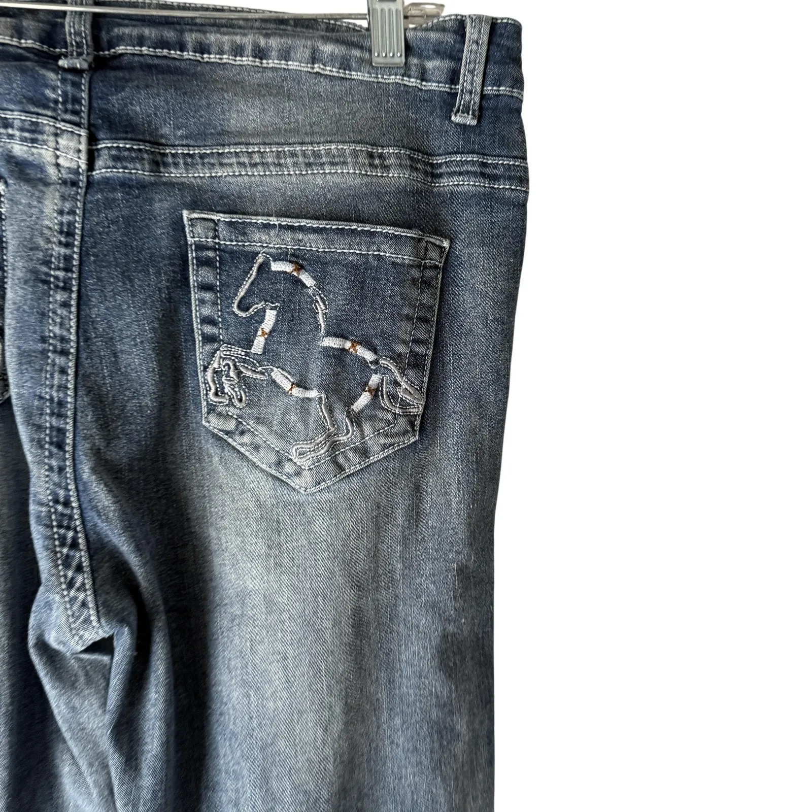Embroidered Horse Jeans Western XL‎ Mid Rise Stretch Denim Straight Leg Pockets Blue Size 32 - Image 2