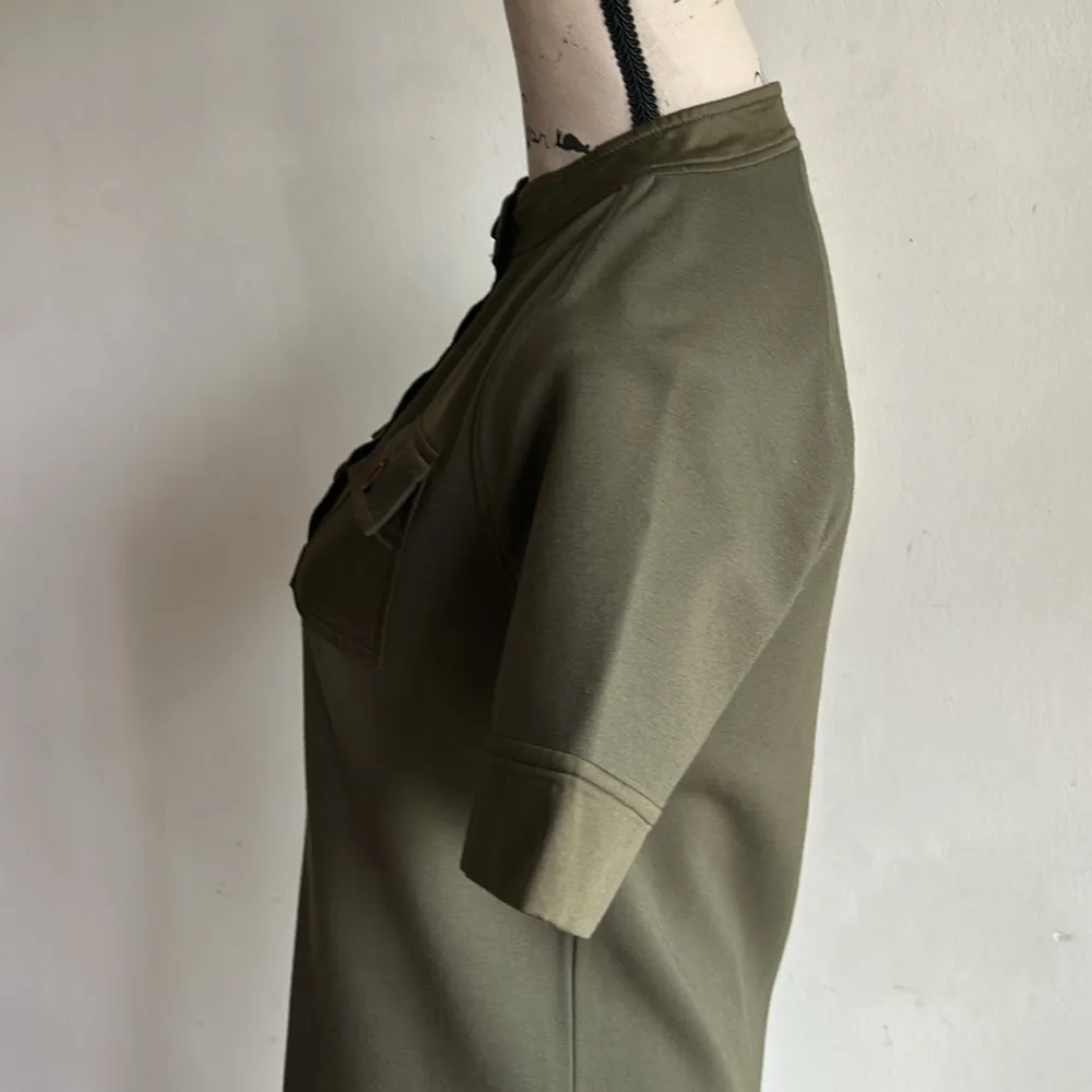 Diane Von Furstenberg Satin Trim Military Shirt Dress Olive Green Size 2 - Image 10