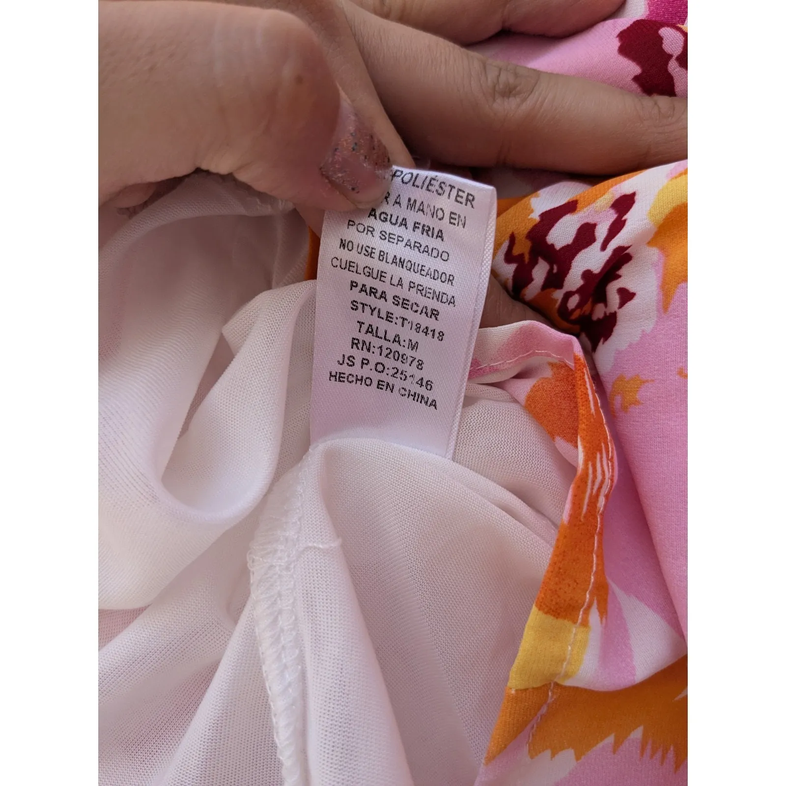 Entro Women's Blouse Top Babydoll V Neck Floral Print Colorful Pink Orange Sz M - Image 10