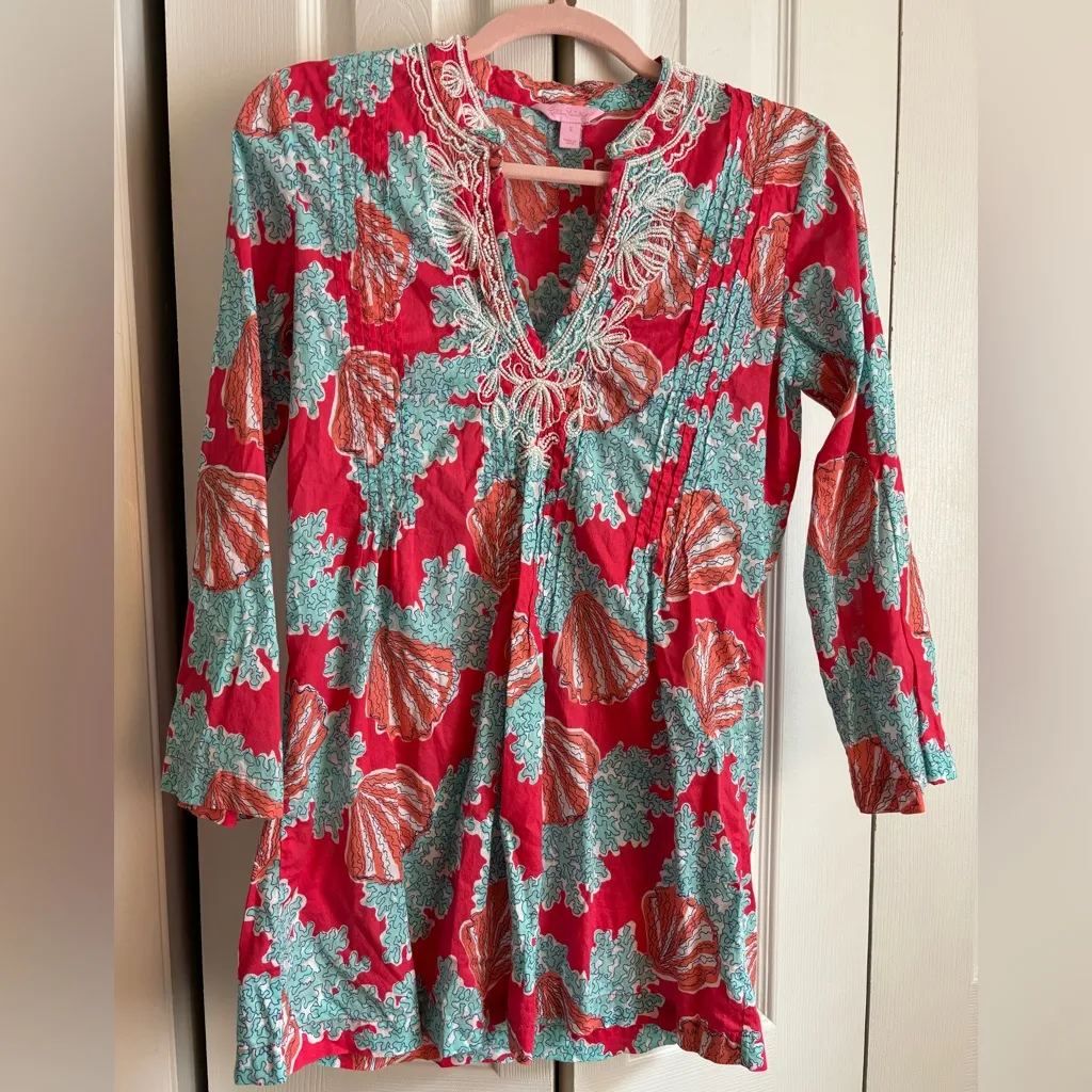 Lilly Pulitzer Sarasota Beaded Tunic Top in Coralina Print – Size Small - Image 7