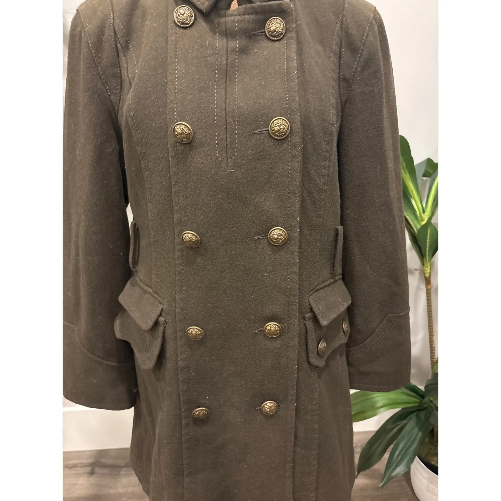 Worthington Vintage Wool Blend Military Style Double Breasted Button Coat M - Image 2