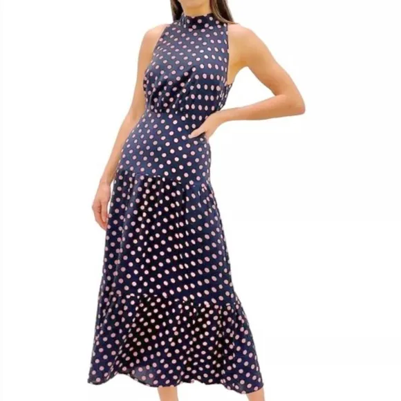NWT Sam Edelman Dress Midi Halter Polka Dot High Neck 10 Periwinkle Blue Party - Image 16
