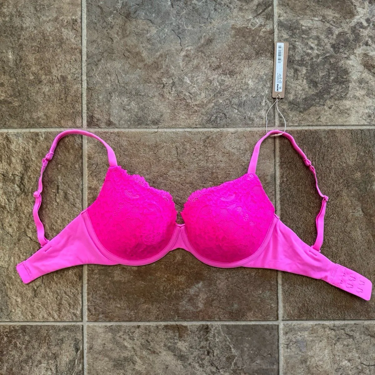 Skims Fits Everybody Lace T-shirt Bra Neon Pink Size 32D - Image 8