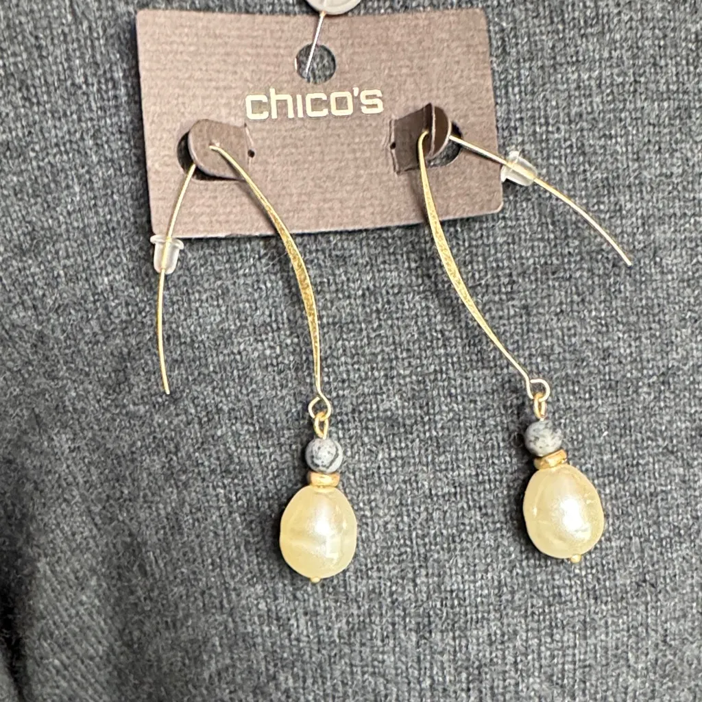 Chico's Elegant Gold and Pearl Earrings - Image 2