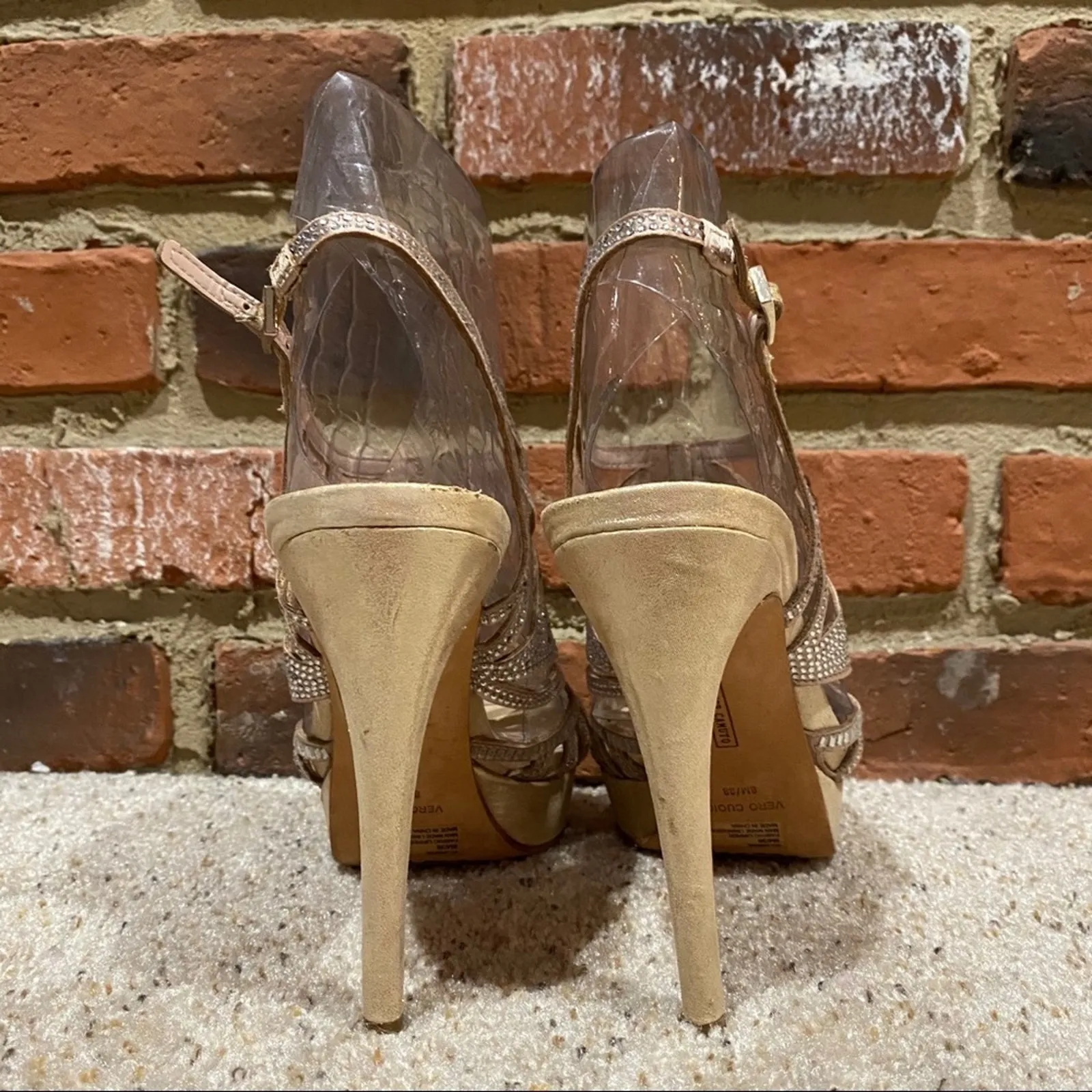 Vince Camuto Nude Sparkly Strappy Sandals sz 8 Womens Heels Sz 8 - Image 8