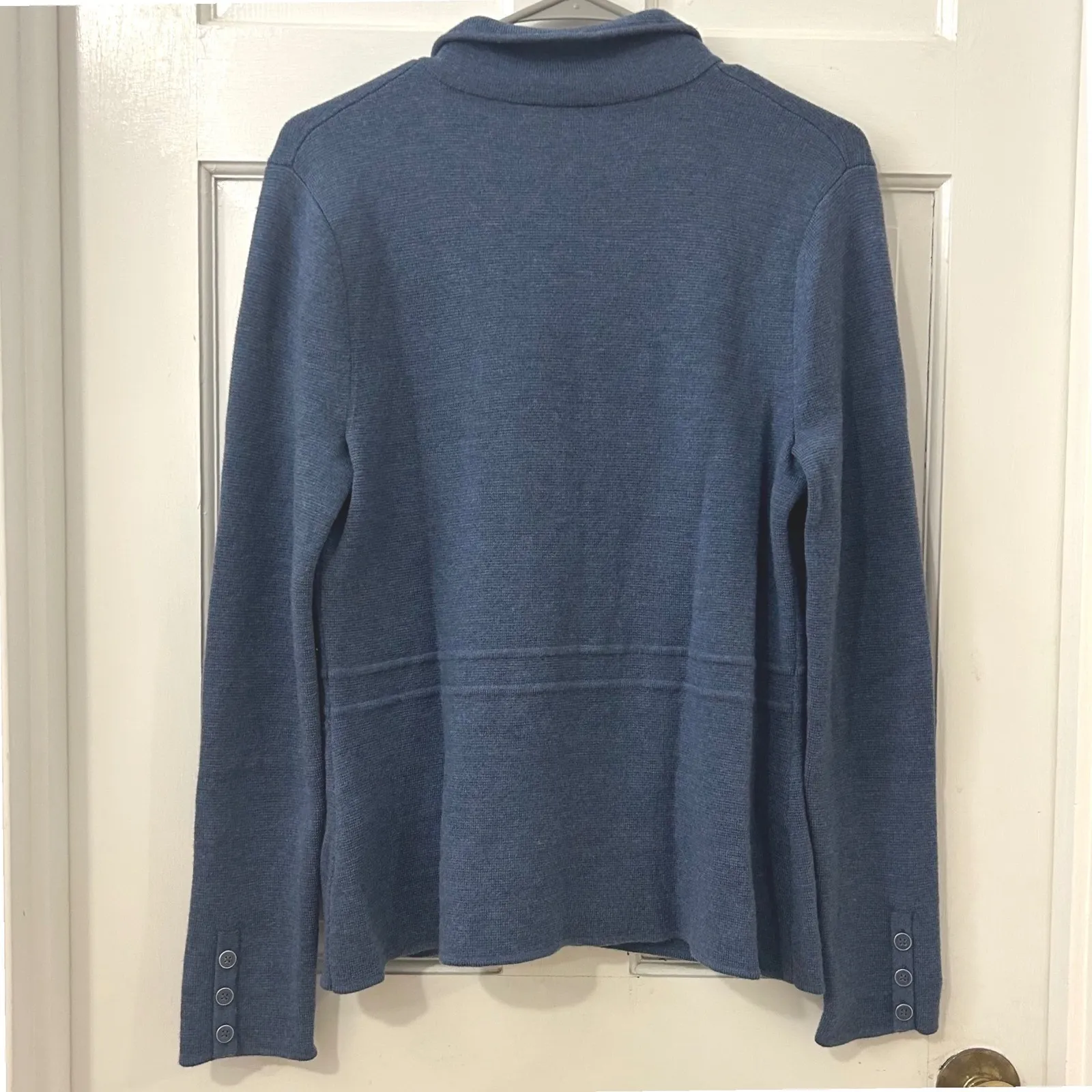 Talbots Sz M Merino Wool Knit Blazer Jacket Cardigan Blue Heather Career Classic - Image 2