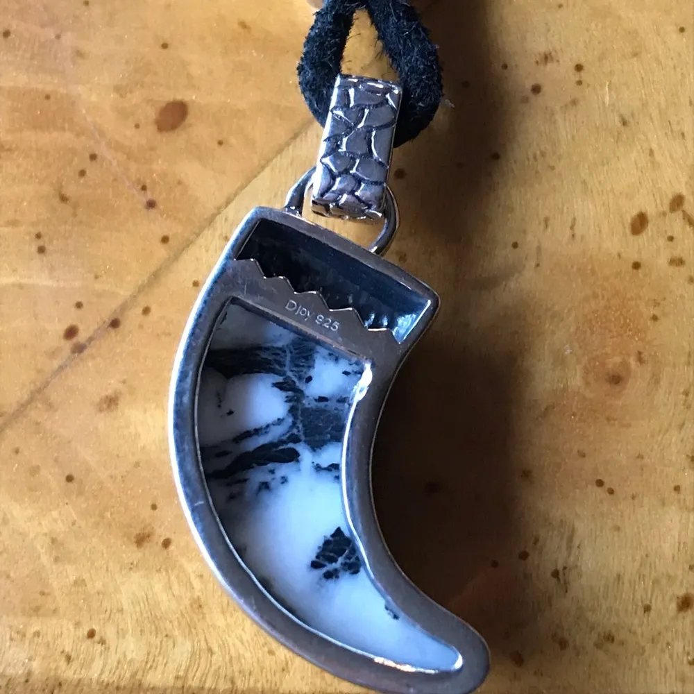 White Buffalo Sterling Silver Leather Necklace - Image 5