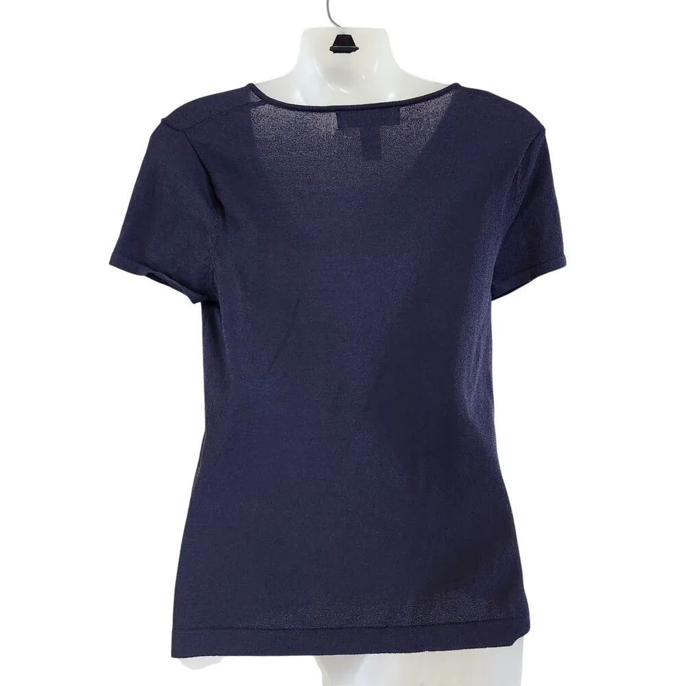 Jones New York V-Neck Short Sleeve Casual Tee Shirt Navy Blue Size Small - Image 2