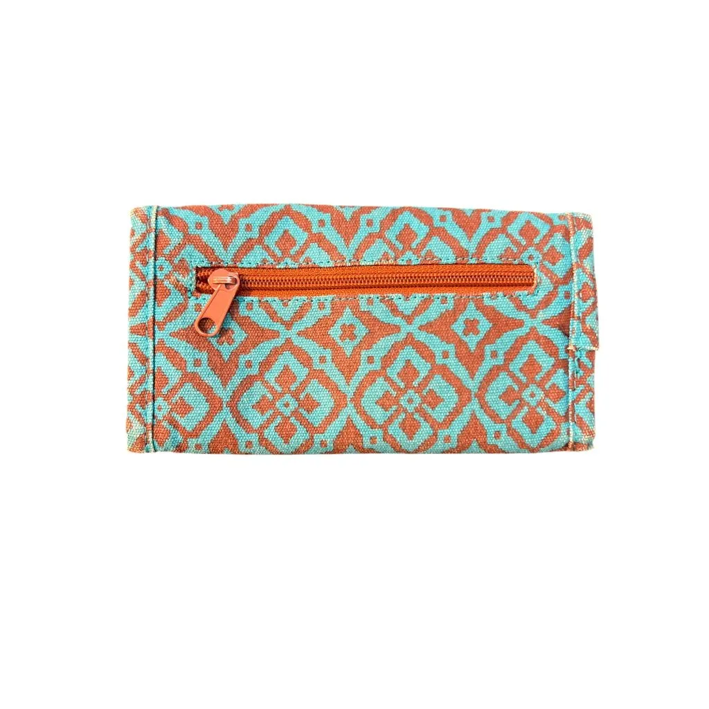 Kavu Trendy Geometric Print Wallet Blue Brown Trifold Zip Pocket ID Holder READ - Image 3