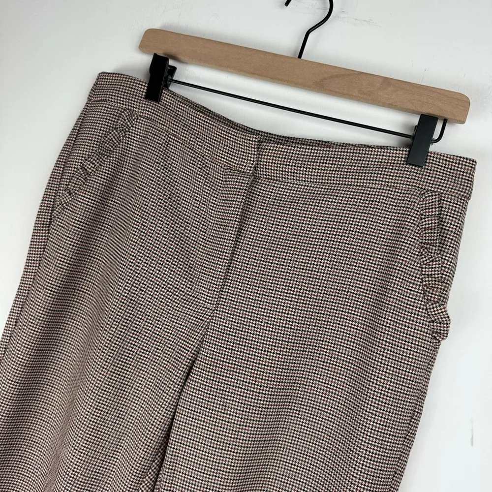 Zara Herringbone Trouser Pants Sz Large Ruffle Pockets High Rise Black White Red - Image 5