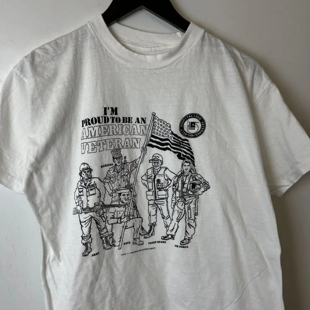 1996 Vintage 90s American Veterans T Shirt White Medium M Single Stitch Cotton - Image 10