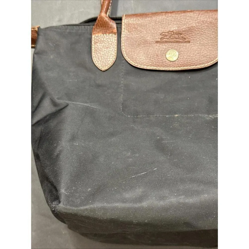 Longchamp Les Pliags Small Black Top Handle Nylon Packable Tote Bag Purse READ - Image 2
