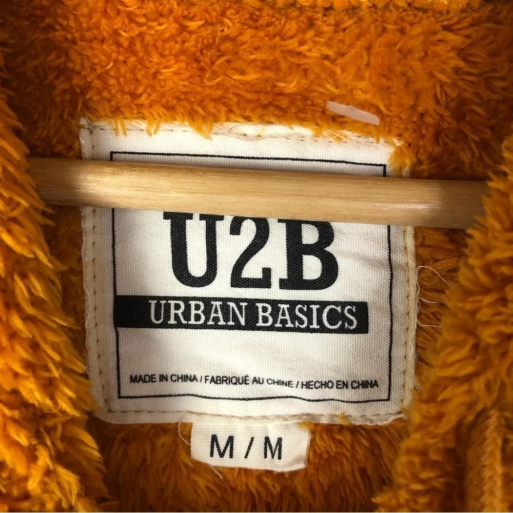 Urban Basics U2B Orange Fleece Sherpa Pullover Hoodie Sweatshirt M - Image 4
