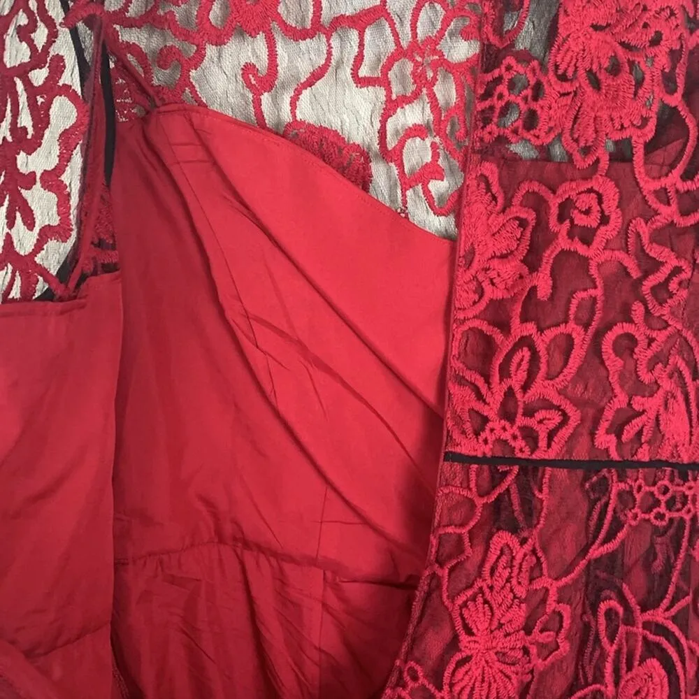 Adrianna Papell women's size 22w 2x formal dress red lace black knee length gues - Image 6