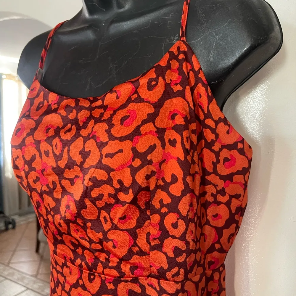 Cupshe Sun Dress 6 Midi Spaghetti Strap Adjustable Leopard Maroon Side Slit Zip - Image 2