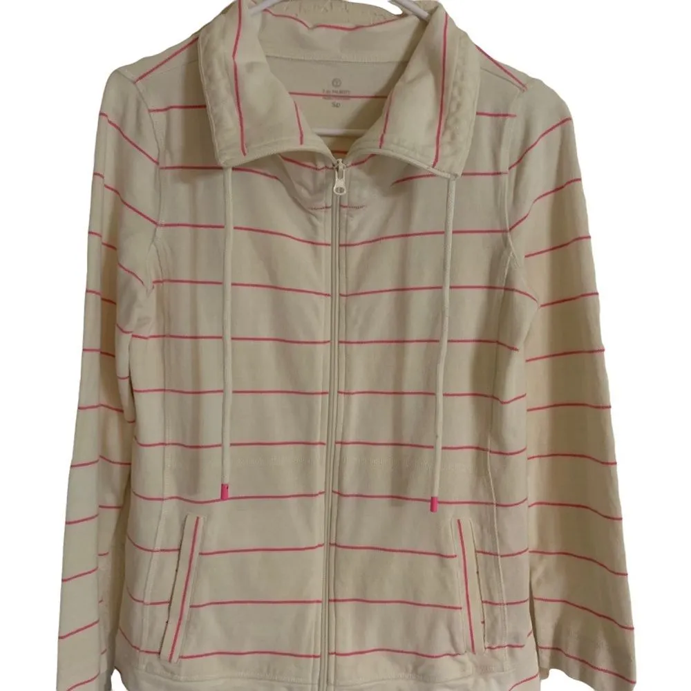 Talbots Ivory & Pink Striped Zip Up‎ Lightweight Jacket - Size Small P - Image 2