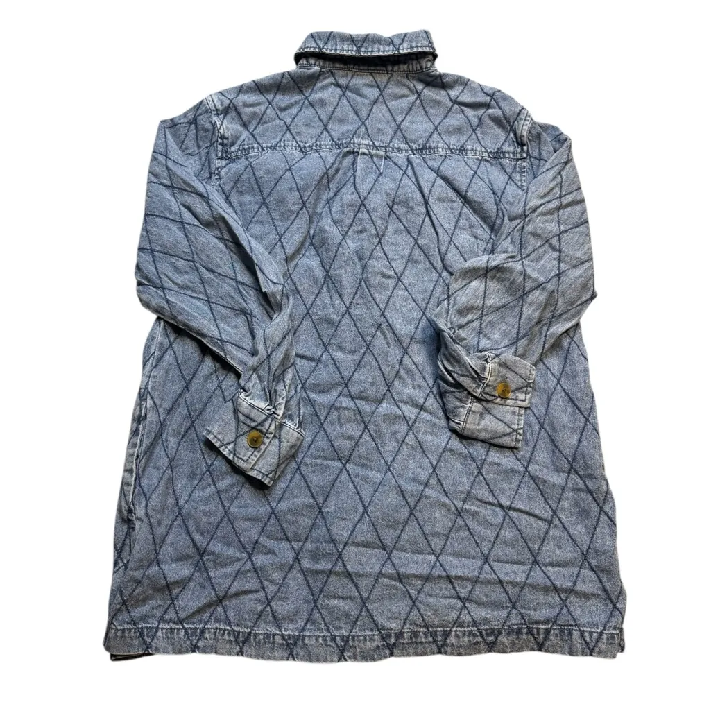 Joan Rivers Cotton Denim Boyfriend Shirt with Diamond Stitch Detail Small Blue - Image 5