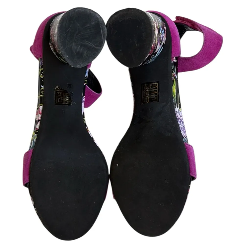 EUC Jeffrey Campbell Leather Purdy Heeled Sandals Magenta Floral Size 8 - Image 7