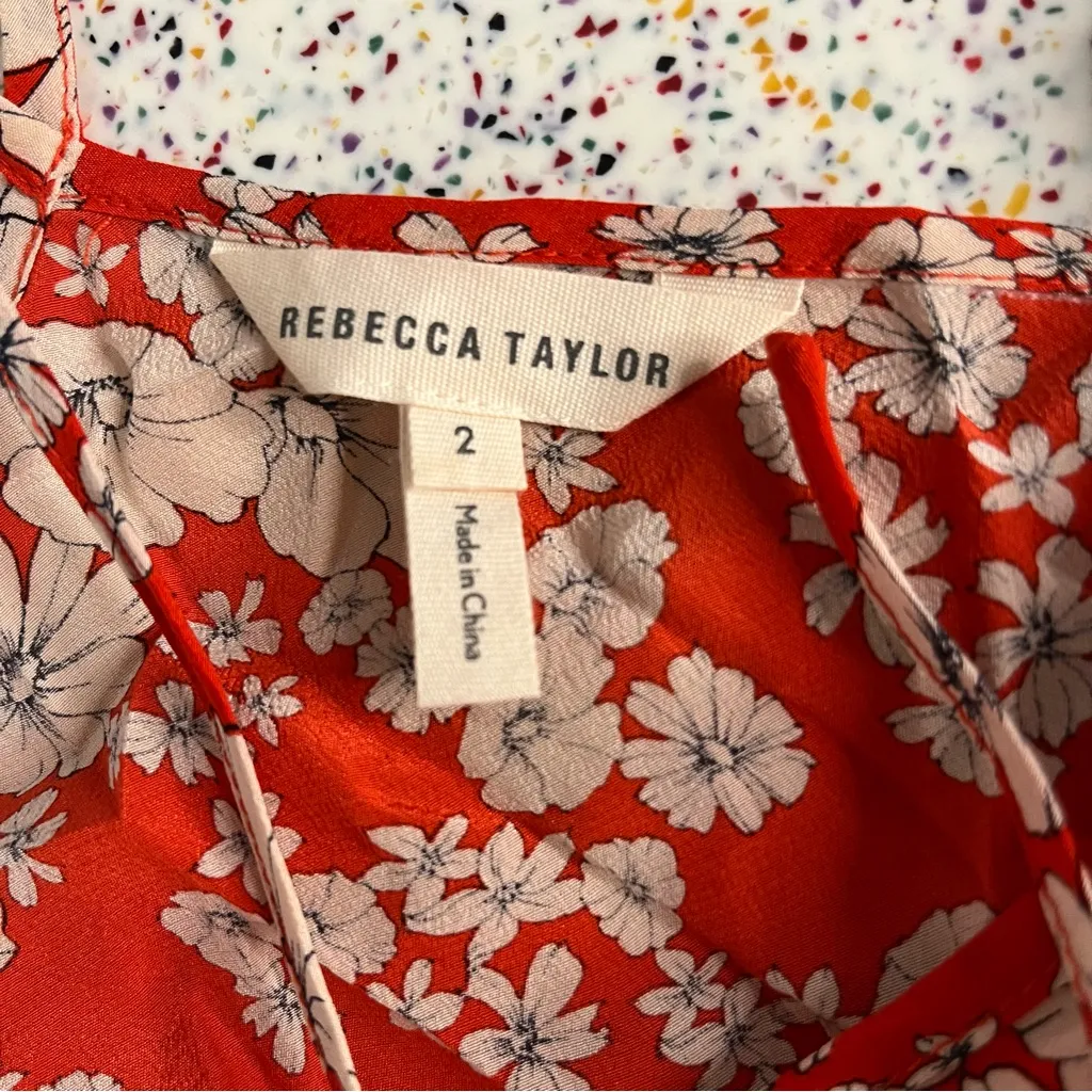 Rebecca Taylor Cherry Blossom Red Floral Silk Halter Top Women’s Size 2 - Image 7