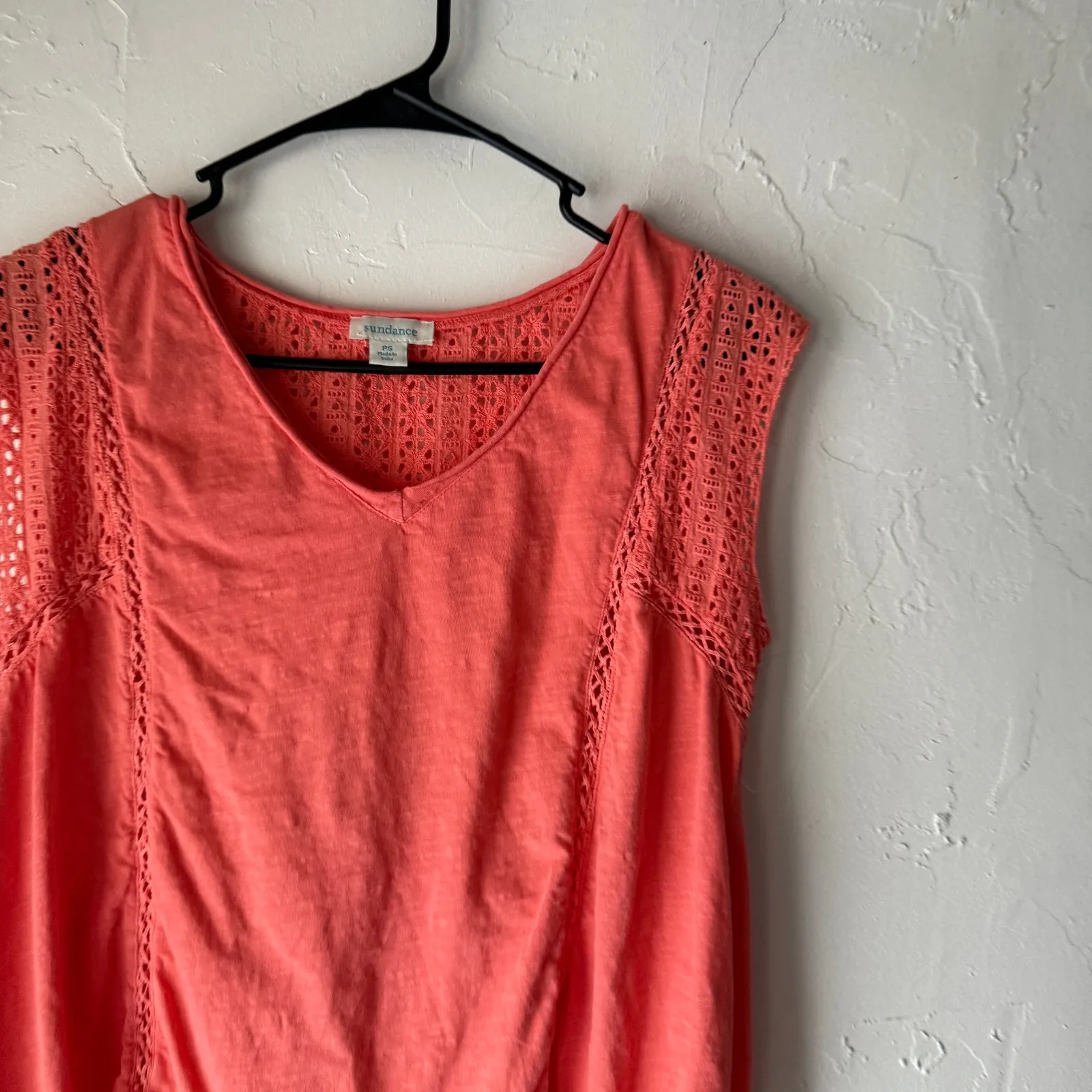 Sundance Coral Crochet Trim Sleeveless Top PS Petite Small‎ Cottage Boho - Image 2