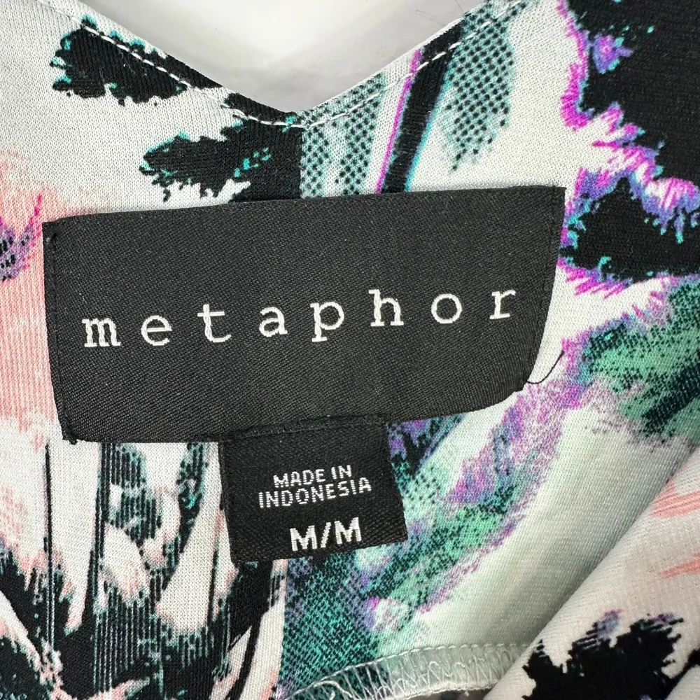 Metaphor Dress M Sleeveless Aqua Pink Palm Print Maxi Dress Tropical Resort Boho - Image 2