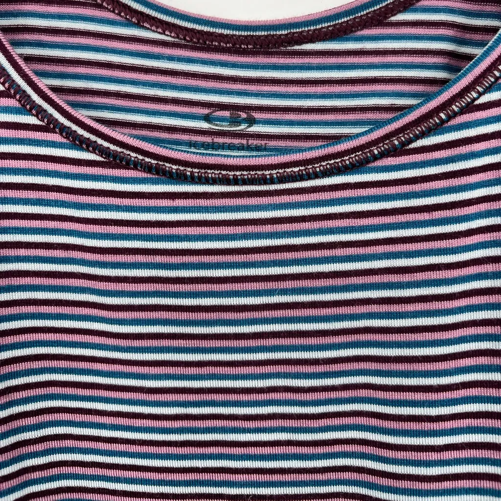 Icebreaker Merino Wool Striped Tank Top Scoop Neck Blue Purple Maroon Pink Small - Image 2