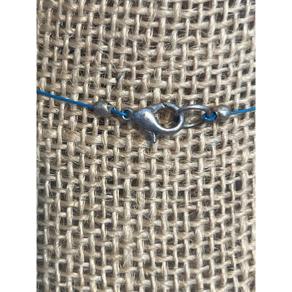 Millefiori Glass Bead Necklace Collar Blue Line Lobster Clasp Silver Tone 17" - Image 4