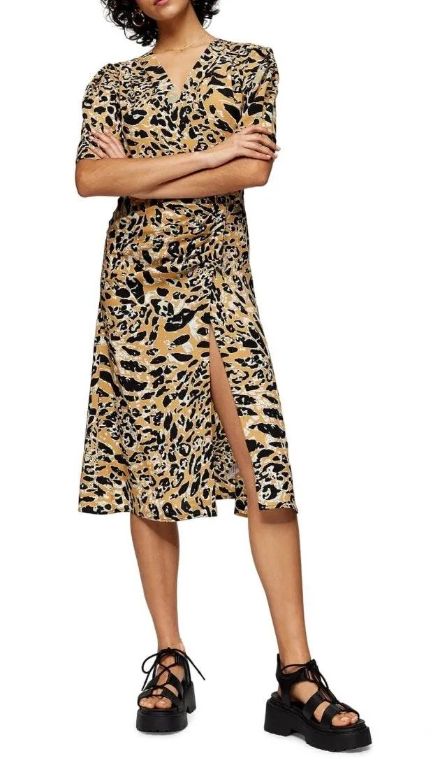 Leopard Print Mock Wrap Midi Dress NWT - Image 3