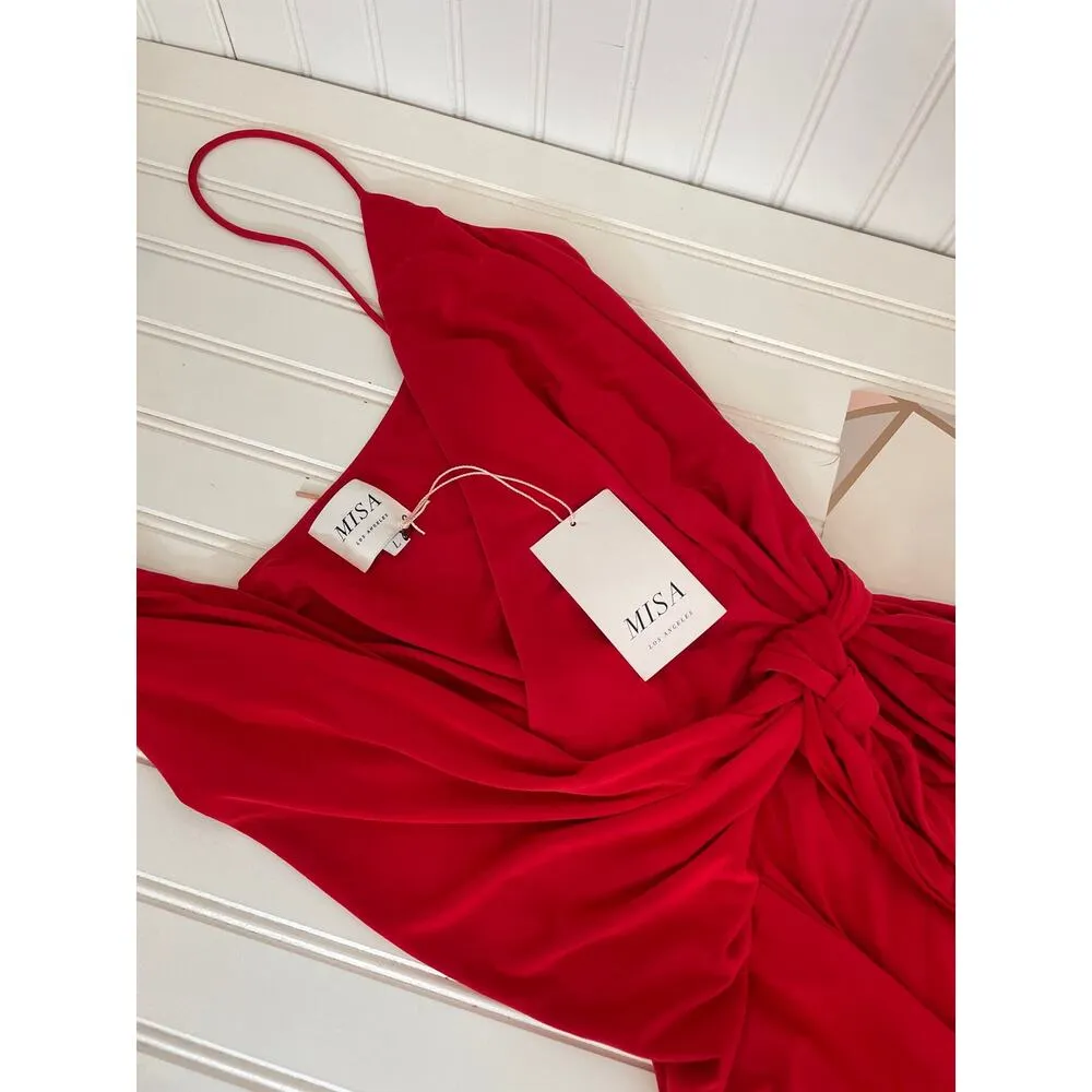 NWT MISA Los Angeles Veronica Wrap Dress in Red Cocktail Gala Dinner Size L - Image 2
