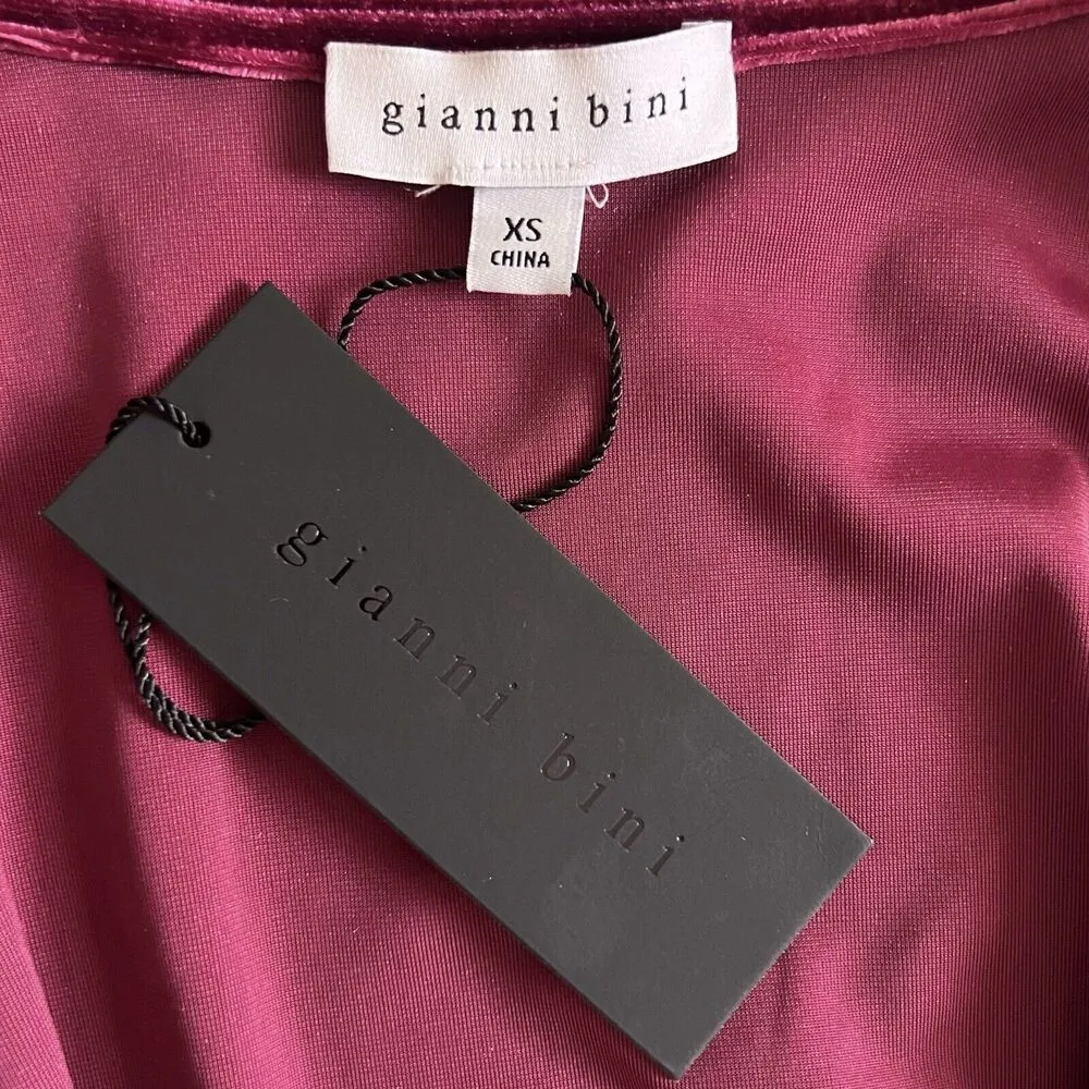 NWT Gianni Bini Leighton Merlot Red Velvet Long Sleeve Wrap Mini Dress - Image 6